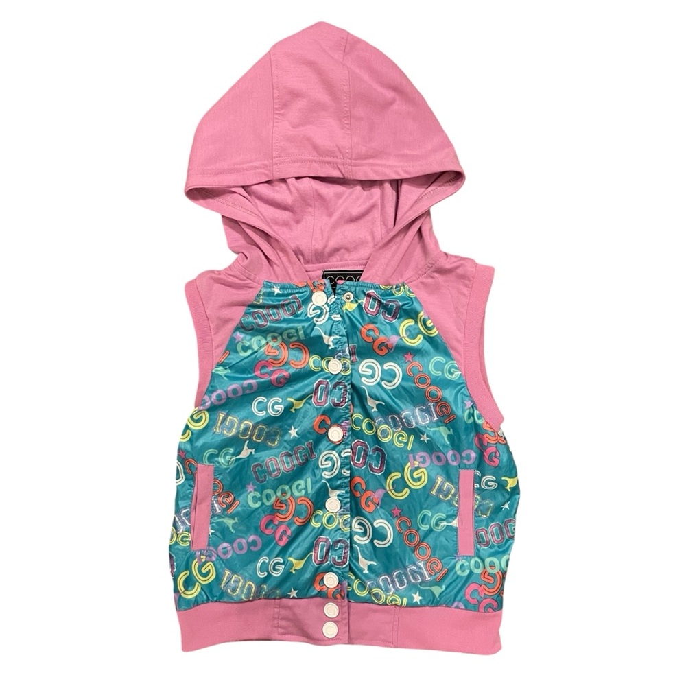 COOGI Y2K girls vibrant pink and aqua hooded vest size 6